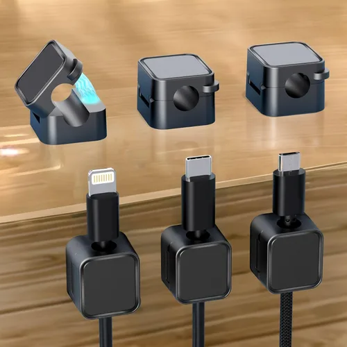 Paquete de 6 soportes magnéticos para cables negros, clips adhesivos para cable de escritorio y automóvil, organizador de cables para mesita de