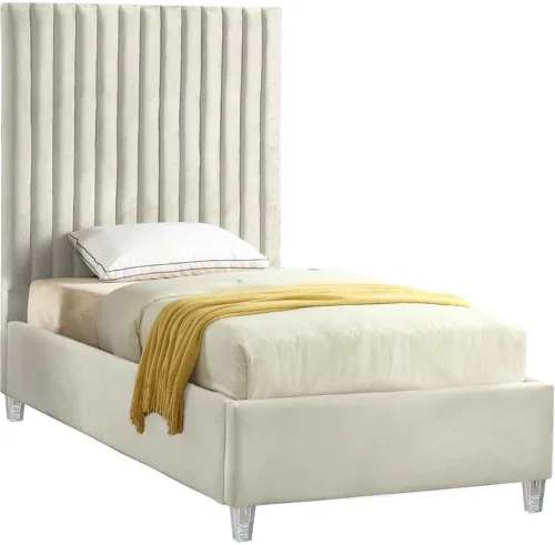 Miniatura 14 de Meridian Furniture CandaceCream-F Colección Candace Moderna Cama matrimonial tapizada de terciopelo contemporánea, tela de terciopelo crema