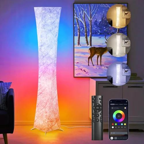 WORLD WIN Lámpara de pie, lámpara de esquina LED RGB inteligente de 61'' con sincronización de música y 16 millones de colores DIY, 3 temperaturas