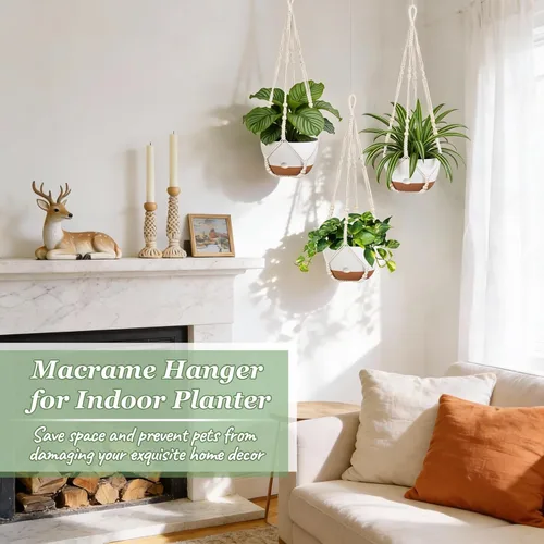 Miniatura 4 de Mkono Juego de macetas colgantes de 3 a 10 pulgadas para plantas de interior con riego automático, maceta colgante al aire libre con colgadores