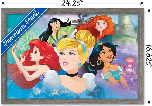 Miniatura 3 de Trends International Disney Princess - Póster de pared de Gaze, 14.72 x 22.37 pulgadas, versión enmarcada de madera de granero