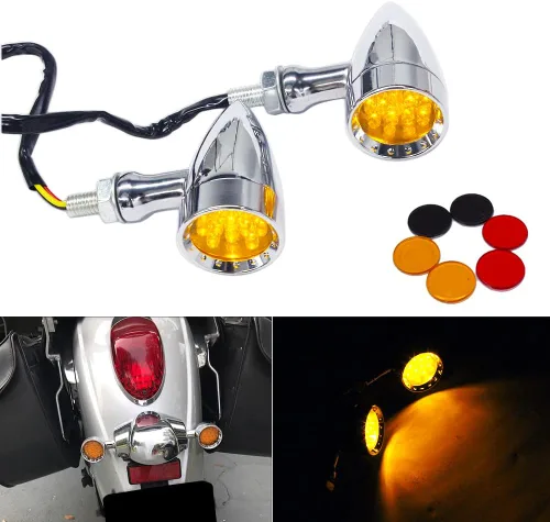 Miniatura 4 de DREAMIZER Señales de Giro para Motocicleta Luz LED Tipo Bala Cromada Universal para Bobber Chopper Cafe Racer Sportster Softail Cruiser - Carcasa