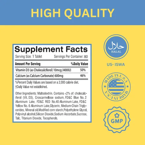 Miniatura 5 de Greenfield Nutritions Tabletas de calcio halal con vitamina D 3-600 mg de calcio y 400 UI de vitamina D3 de alta potencia por tableta, 90 vitaminas