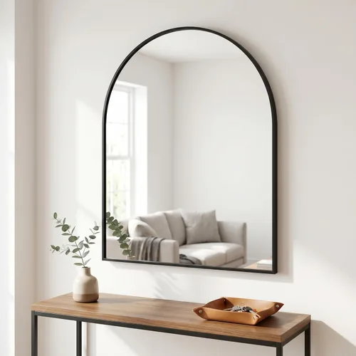 Miniatura 10 de BEAUTYPEAK Espejo de baño de arco de 20 x 30 pulgadas, espejo de pared con marco de metal para dormitorio, entrada, sala de estar, plateado Plata