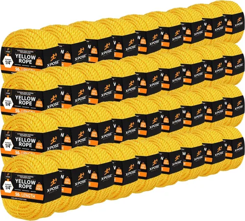 Miniatura 57 de Cuerda de polipropileno trenzado amarilla, 1/2 pulgada de grosor x 50 pies de largo, cuerdas de polietileno resistentes para uso en exteriores