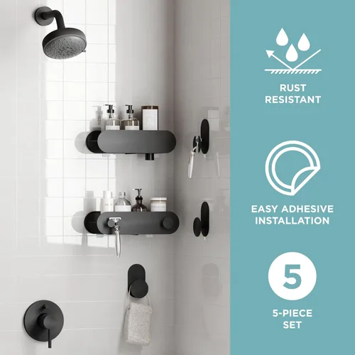 Miniatura 2 de Zenna Home Juego de cestas y ganchos adhesivos para ducha, 5 piezas organizadores y almacenamiento de baño, estantes y ganchos de ducha, sin