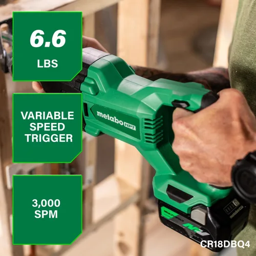 Miniatura 5 de Metabo HPT Taladro Percutor Inalámbrico MultiVolt™ de 18V, Destornillador de Impacto, Sierra Recíproca, y Linterna Kit Combinado de 4 Piezas