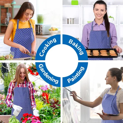 Miniatura 7 de Delantales para mujer con 2 bolsillos, delantal de cocina ajustable de algodón con flores para cocinar y hornear, delantal de chef, delantal