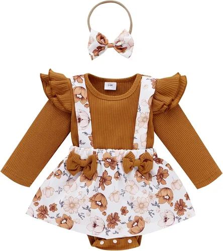 Miniatura 43 de Mameluco de encaje para bebé niña con volantes, manga larga, para recién nacido, otoño, invierno