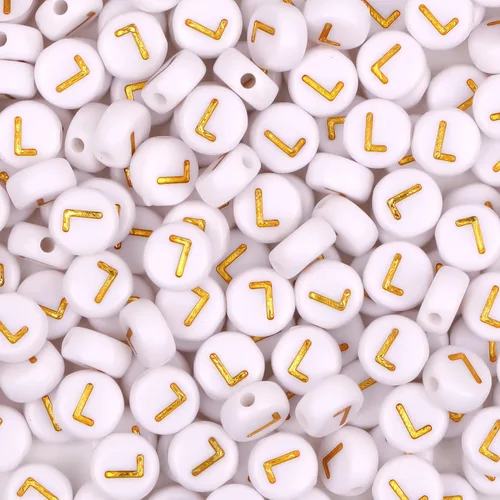 Miniatura 5 de 300 cuentas de letras S de 0.157 x 0.276 in, cuentas blancas del alfabeto de forma redonda acrílica, cuentas sueltas para pulseras con nombre