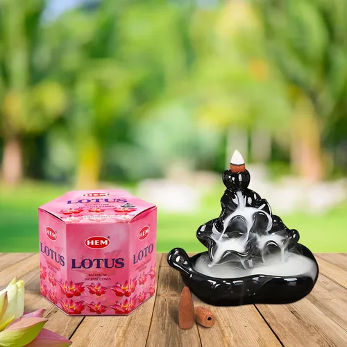 Miniatura 4 de HEM Lotus Backflow - Conos de incienso marrón Aroma de larga duración para positividad y aire puro Hierbas puras, polvo de madera Aromaterapia