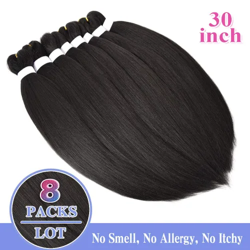 Miniatura 6 de Paquete de 8 extensiones de cabello preestirado para trenzar, 30 pulgadas, 3.53 oz/paquete, extensiones preestiradas de alta calidad, ajuste #1B