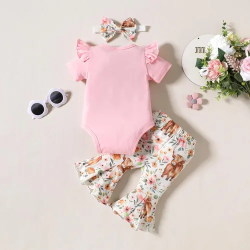 Miniatura 24 de Sejardin Ropa de verano para bebé y niña, recién nacida, manga corta, con letras, mameluco elástico con diadema