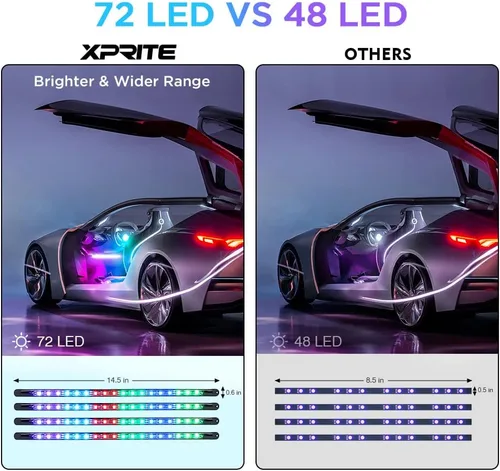 Miniatura 4 de Xprite Tira de luces LED Dreamcolor para interior de auto con Bluetooth, control remoto y aplicación, luces RGB de persecución para espacio