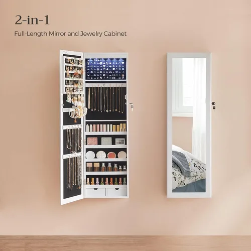 Miniatura 3 de Songmics - UJJC93W - Armario para joyas que se puede cerrar con llave, de montaje en pared o puerta, con espejo de 6 luces LED, para organización