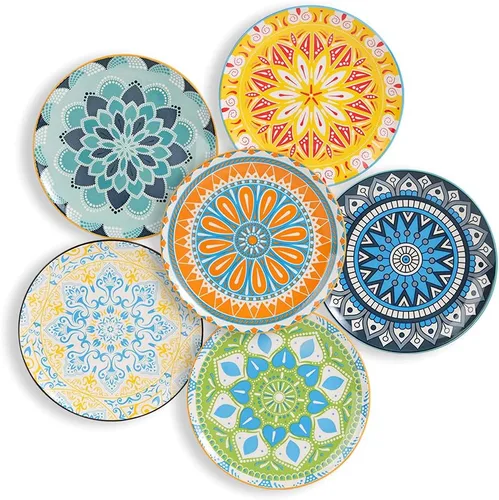 Miniatura 3 de Juego de platos de postre de cerámica de 6 a 8 pulgadas para ensalada y aperitivo, colores vibrantes para mezclar y combinar, aptos