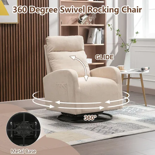 Miniatura 5 de LUCKHAO Mecedora giratoria, sillón giratorio para guardería, tapizado de tela de tilo, mecedoras modernas para guardería, dormitorio, sala de estar