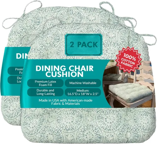 Miniatura 115 de Barnett Home Decor Ticking Stripe Berlin Blue - Almohadilla para silla de comedor con lazos, tamaño mediano 18, relleno de espuma de látex, lavable