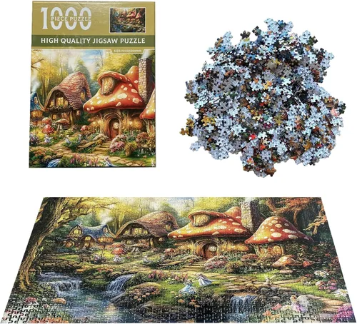Miniatura 5 de Rompecabezas HENGCHI para adultos, 1000 piezas, arte de fantasía de pueblo de hongos Encantado cuento de hadas rompecabezas cerebro impulsar marco
