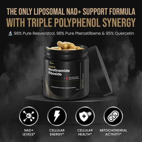 Miniatura 3 de DLNIA Suplemento liposomal NAD+ y alternativa NMN Ribosida de nicotinamida (NR) 1258 mg con resveratrol, quercetina, pterostilbeno