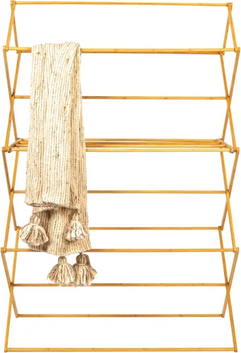 Miniatura 5 de Household Essentials Estante plegable de secado de ropa de bambú de gran tamaño, estante de lavandería de lujo con 11 clavijas, respetuoso