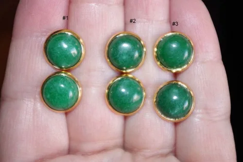 Miniatura 9 de CHINESE GREEN JADE ROUND DOME 12MM VINTAGE GENUINE 14K GF STUD EARRINGS