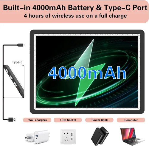 Miniatura 6 de YINGWOND Almohadilla de luz recargable A3 para pintura de diamantes con batería de 4000 mAh, botones físicos laterales, tablero de luz de arte
