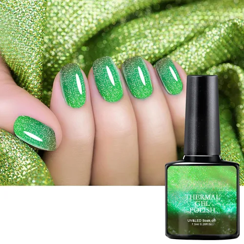 Miniatura 2 de Esmalte de uñas de gel que cambia de color de temperatura, esmalte de gel con purpurina, diseño holográfico de camaleón, diseño de arte de uñas