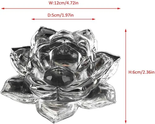 Miniatura 2 de Portavelas de cristal transparente con flor de loto – Portavelas de loto transparente, portavelas budistas, portavelas votivas de cristal