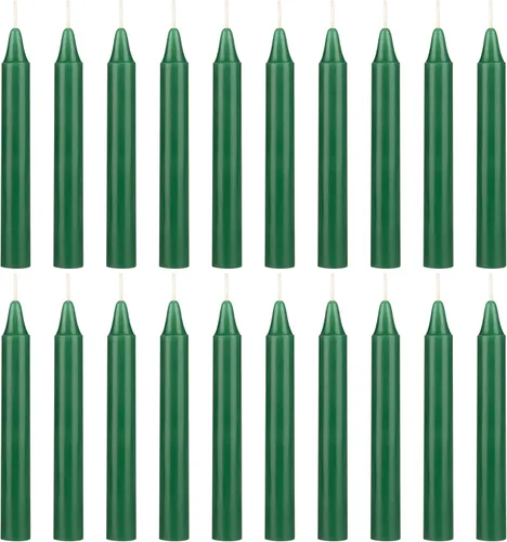 Mega Candles 20 piezas Velas Cónicas Mini Sin Aroma Verde Exquisitas para Hechizos, 4 Pulgadas de Alto x 1/2 Pulgada de Diámetro, Campanillas
