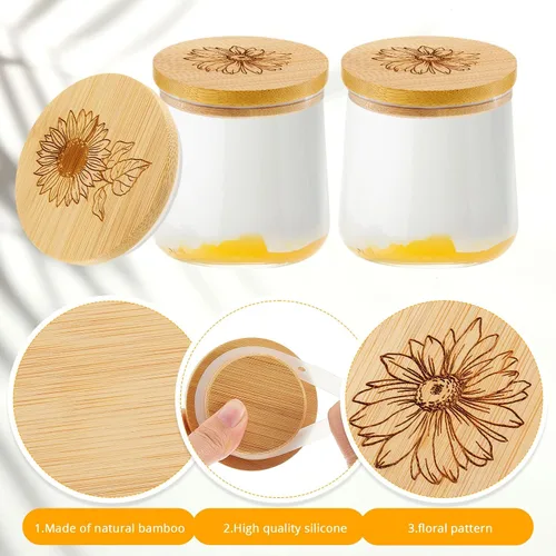 Miniatura 2 de Gueevin Juego de 24 tapas para tarros de yogur a granel de madera de bambú compatibles con tarros de yogur Oui, redondos, reutilizables, con anillos