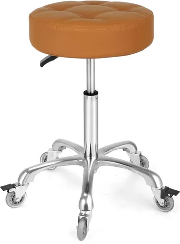 Miniatura 16 de Taburete ajustable resistente – Taburetes con ruedas giratorias de bloqueo – Taburetes giratorios sin respaldo para belleza, peluquería, spa, hogar