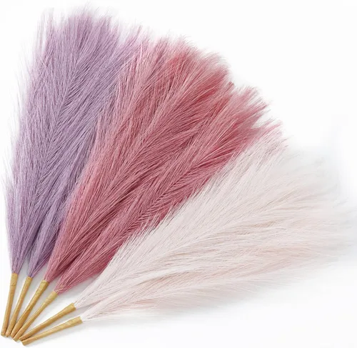 Miniatura 18 de Serwalin 12 piezas de hierba de Pampas rosa, decoración de hierba de Pampas falsa rosa de 17.7 pulgadas, hierba de Pampas artificial corta rosa Un