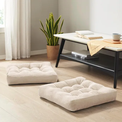 Miniatura 118 de Juego de 2 almohadas de suelo de meditación, almohadas cuadradas grandes para adultos, cojín de pana copetuda para sala de estar de tatami, gris, 22