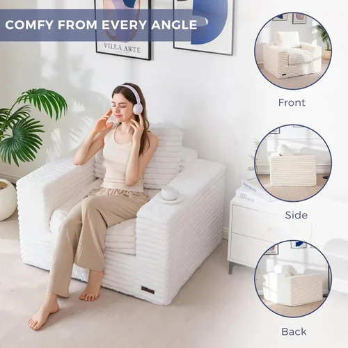 Miniatura 6 de MAXYOYO Puf Gigante Silla para Adultos, Sofá de Suelo Tapizado con Almohadas y Reposabrazos, Puf Grande Sofá Silla de Felpa Sofá Puf para Dormitorio