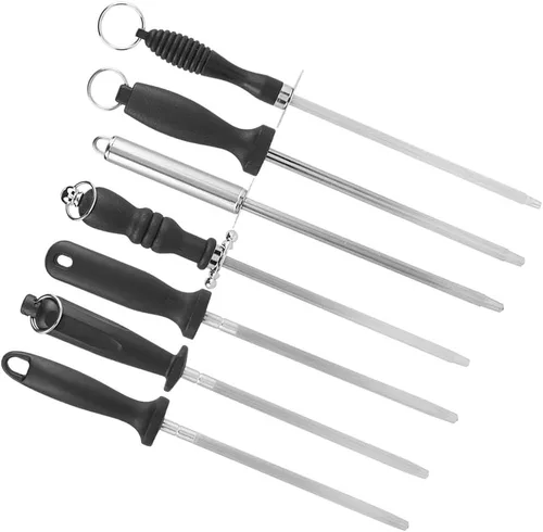 Miniatura 5 de Afilador de cuchillos de acero inoxidable, afilador de mango para chefs, cuchillos de acero, herramienta de varilla de afilado de cocina, 1 unidad