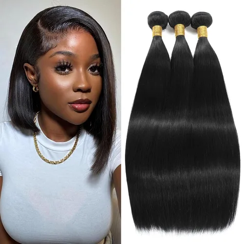 Miniatura 24 de Extensiones de cabello humano lacio tipo afro, 12 meses de vida útil de 10, 12 y 14 pulgadas, paquetes de cabello lacio brasileño Yaki 100% sin
