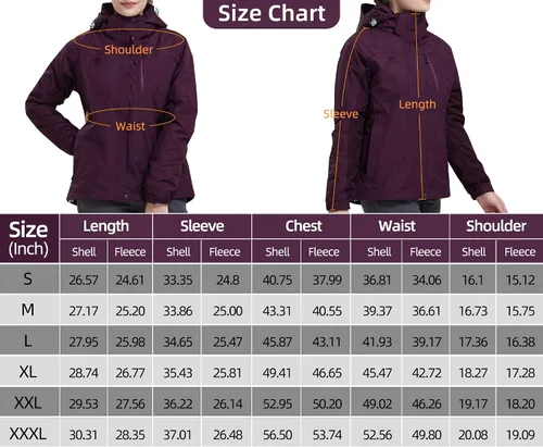 Miniatura 6 de GOLDEN CAMEL Chaqueta de esquí para mujer, 3 en 1, impermeable, resistente al viento, chaqueta de forro polar, chaqueta de snowboard y montaña