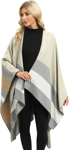 Miniatura 19 de Femdouce Manta cálida para mujer, ligera, con frente abierto, capa tipo poncho para primavera, otoño e invierno