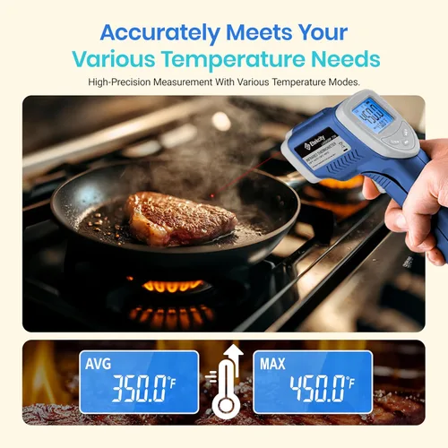 Miniatura 6 de Etekcity Termómetro infrarrojo mejorado 774, pistola de temperatura térmica para cocinar, herramienta láser de superficie IR para pizza, plancha