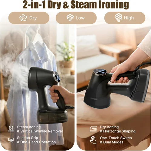 Miniatura 5 de Vaporizador de vacío para ropa de mano: succión ajustable de 2500 a 3600 Pa, sin fugas y vapor estable, vaporizador portátil para ropa de viaje