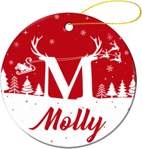 Miniatura 11 de Adorno personalizado con inicial de Navidad, regalo de decoración de árbol de Navidad, monograma de 26 letras para la primera Navidad, adorno