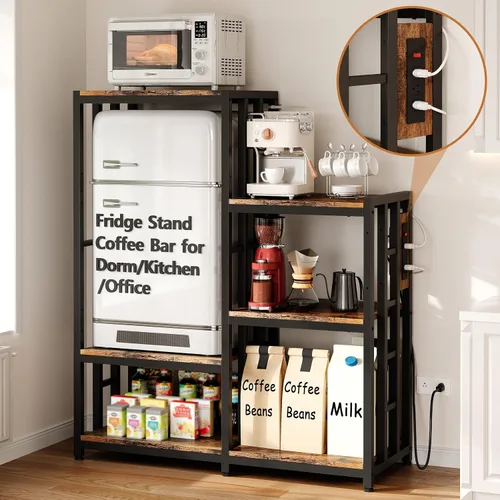 Miniatura 10 de Soporte para Mini Nevera, Estación de Gabinete de Barra de Café con Espacio de Almacenamiento para Insertar Refrigerador Pequeño, Organizador