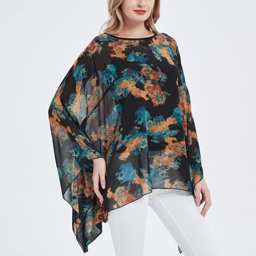 Miniatura 4 de Poncho de gasa transparente para mujer, suelto, liso, largo, murciélago, caftán, túnica