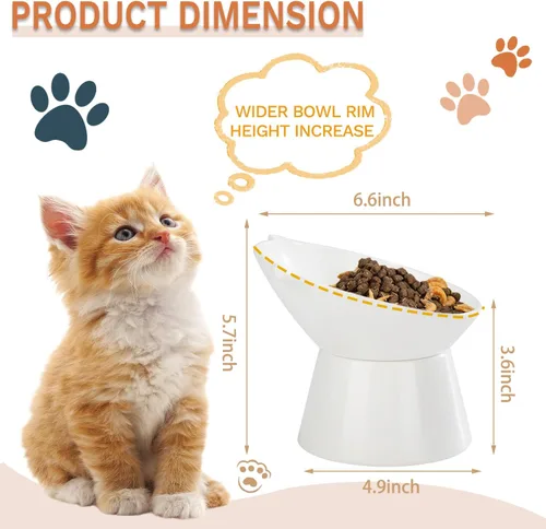 Miniatura 3 de Cuencos elevados desmontables para gatos, tazón elevado para comida de gatos inclinado 15° anti-vómito, amigable con los bigotes, platos ajustables
