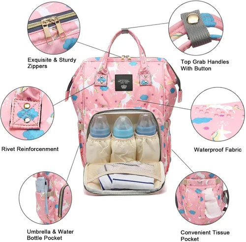 Miniatura 3 de Juego de bolsa de pañales, mochila multifunción para el cuidado del bebé para mamá papá, gran capacidad, mochila de viaje unisex, azul, (blue #2)