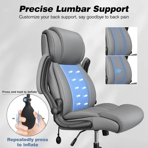 Miniatura 4 de BESTFAIR Silla ergonómica de oficina, silla de escritorio para computadora, sillas ejecutivas de cuero con respaldo alto con soporte lumbar Gris