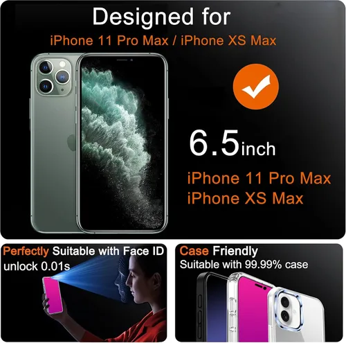 Miniatura 2 de Paquete de 2 protectores de pantalla de privacidad para iPhone 11 Pro Max/XS Max, vidrio templado antiespía, efecto espejo colorido degradado