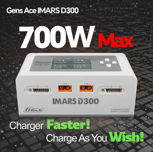 Miniatura 5 de IMARS D300 Gens Ace Lipo Cargador de batería G-Tech Smart Dual Lipo Balance Cargador AC 300W DC 700W (350W* 2) 16A Cargador de doble canal