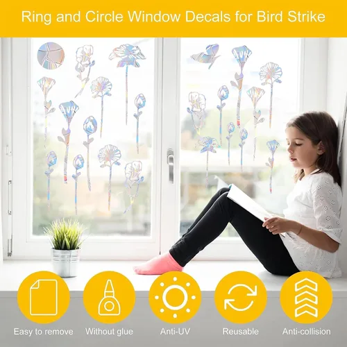 Miniatura 3 de 39 PIEZAS Adhesivos de Flores para Ventana - Calcomanías Anticolisión para Ventana para Salvar Aves, Adhesivos de Vinilo Prismáticos sin Adhesivo